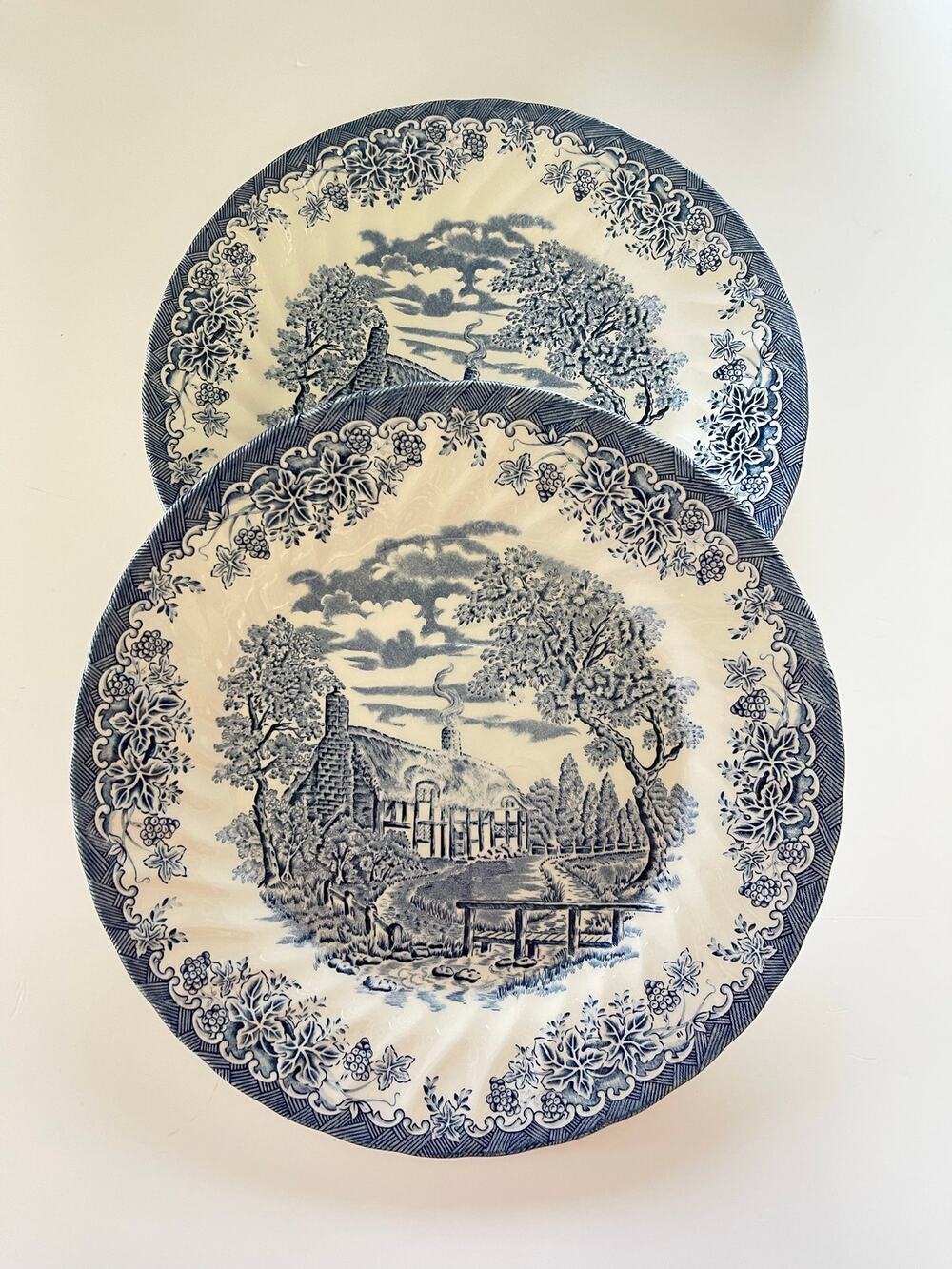 2 vintage Churchill "The Brook Blue" ceramic dinner plates
